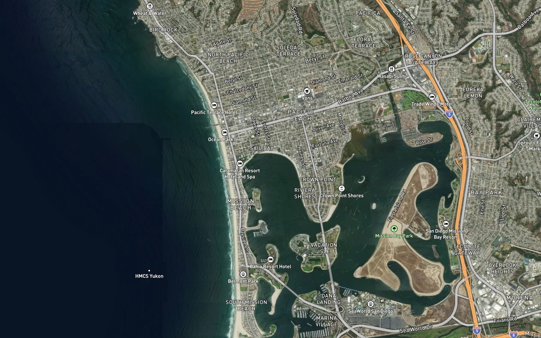 Satellite map of the Sail Bay