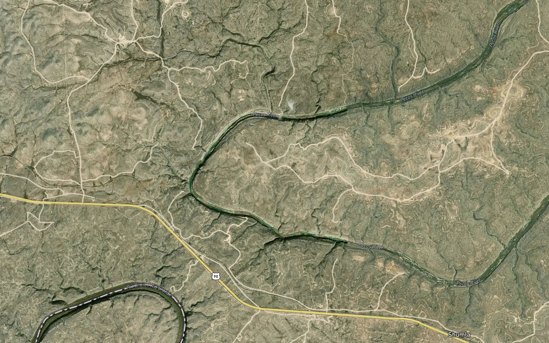 Satellite map of the Shumla Bend