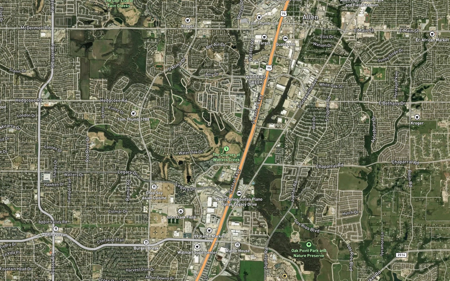 Satellite map of the Russell Creek