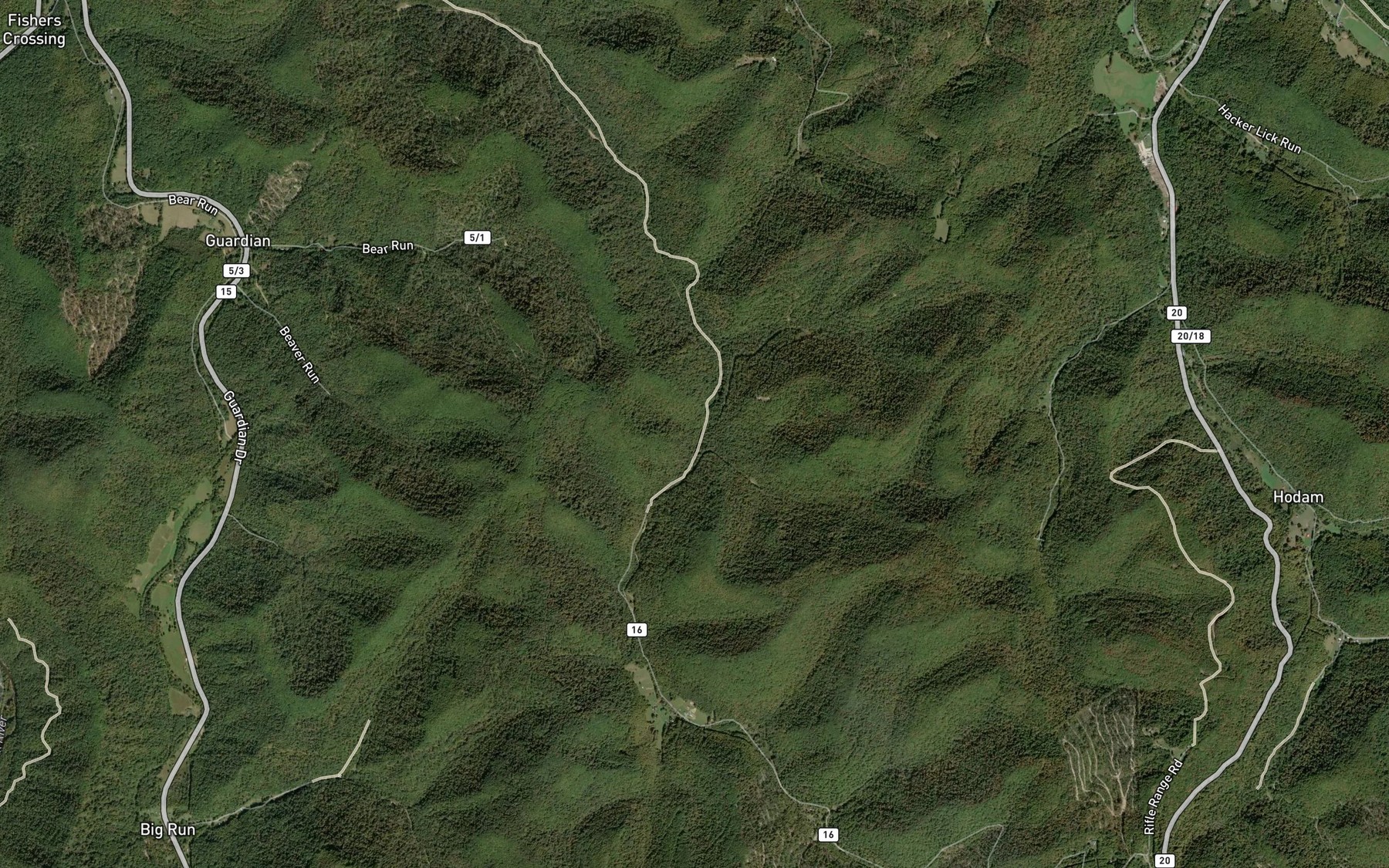 Satellite map of the Cougar Fork