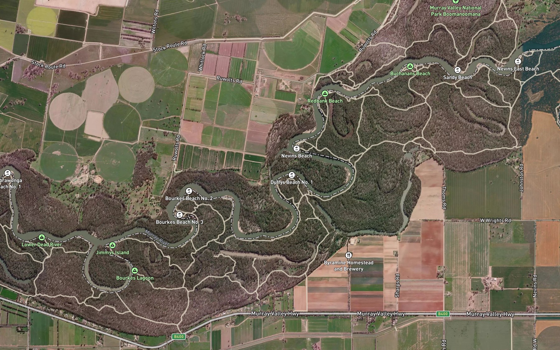Satellite map of the Duftys Bend