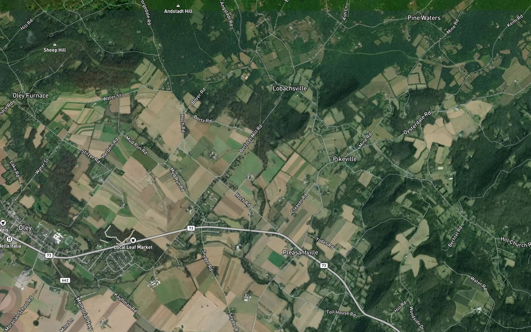 Satellite map of the Bieber Creek