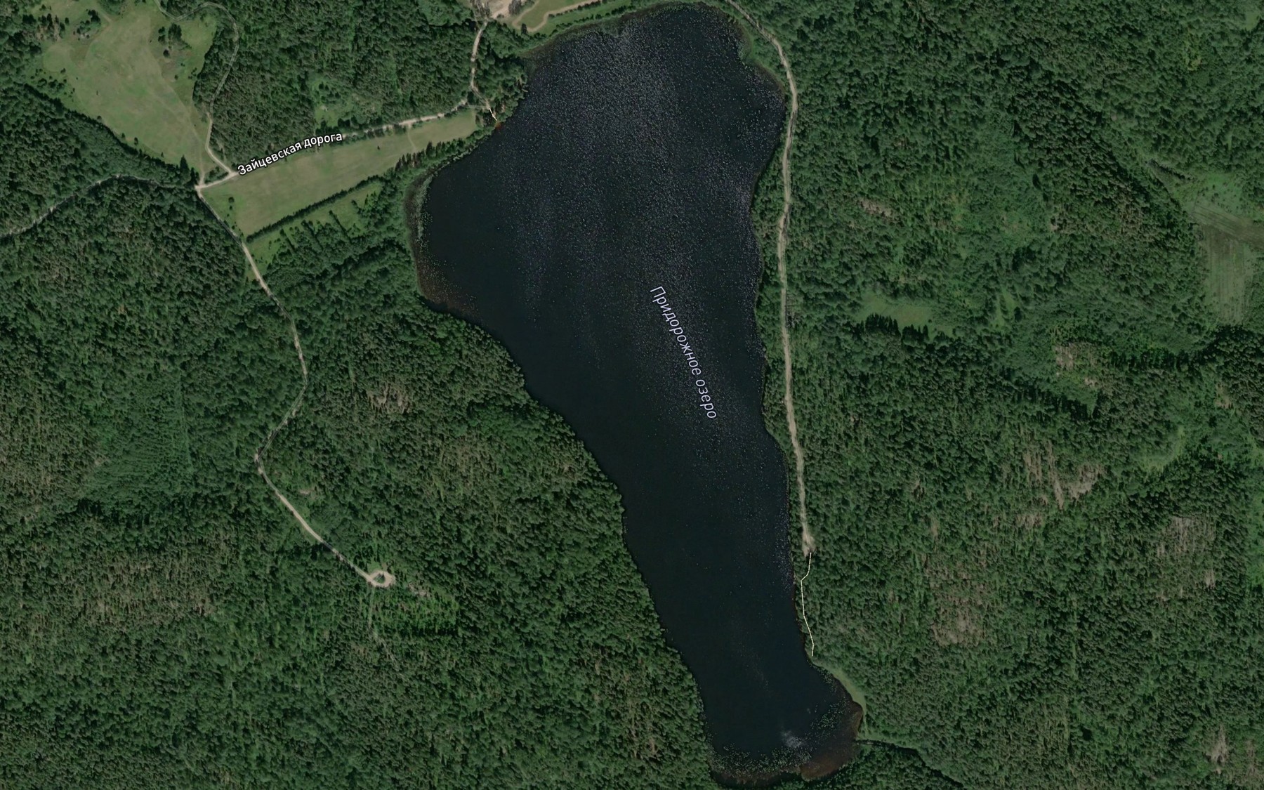 Satellite map of the oz. Pridorozhnoe