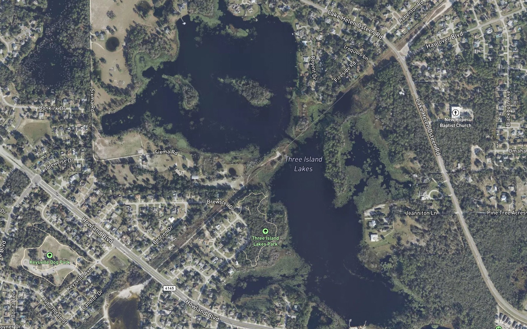 Satellite map of the Three Island Lakes