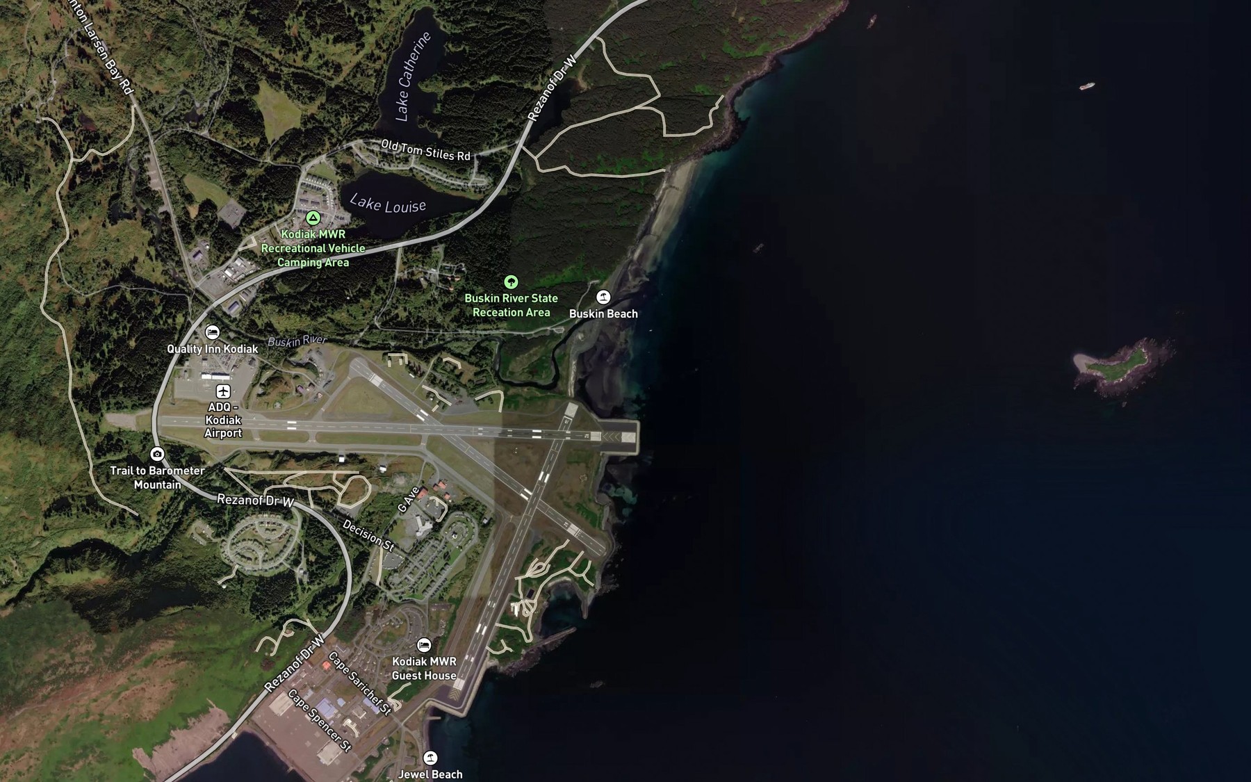 Satellite map of the Buskin River