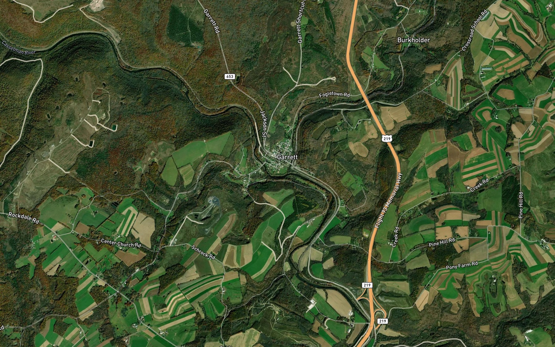 Satellite map of the Bigby Creek