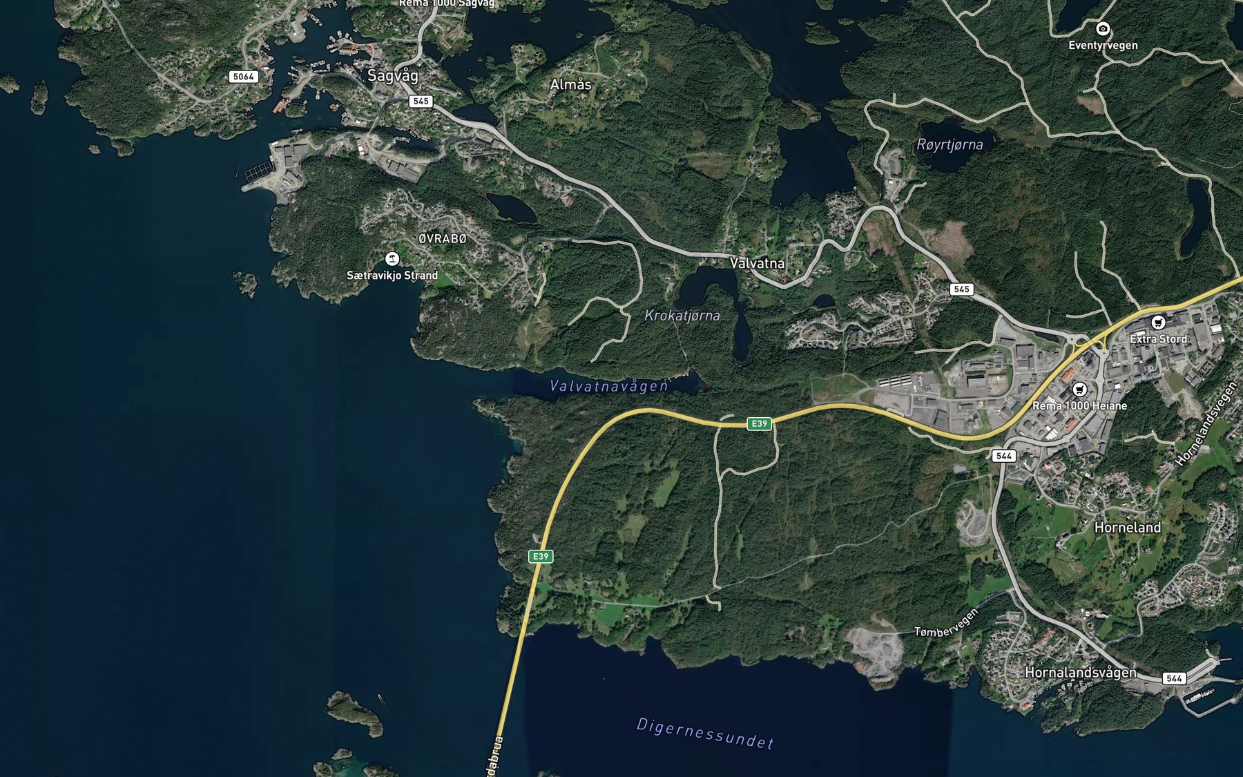 Satellite map of the Valvatnavagen