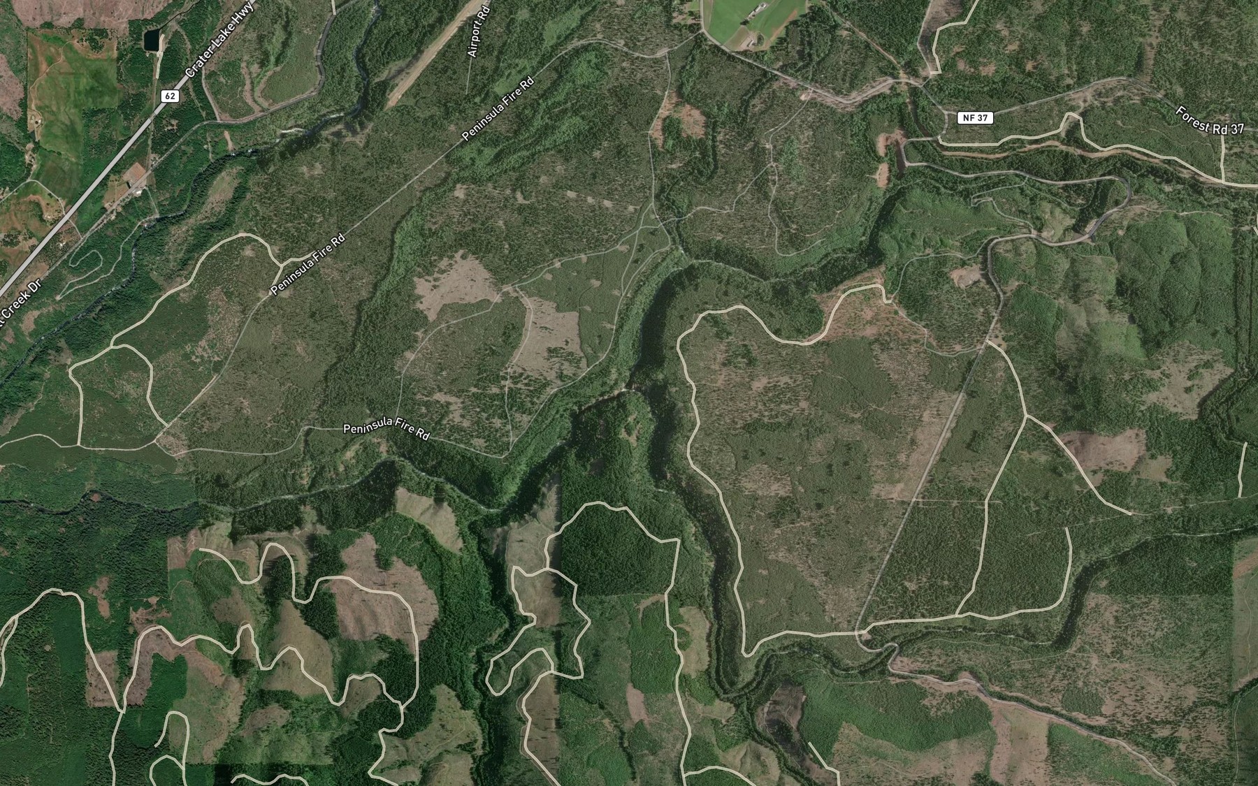 Satellite map of the Middle Fork Rogue River
