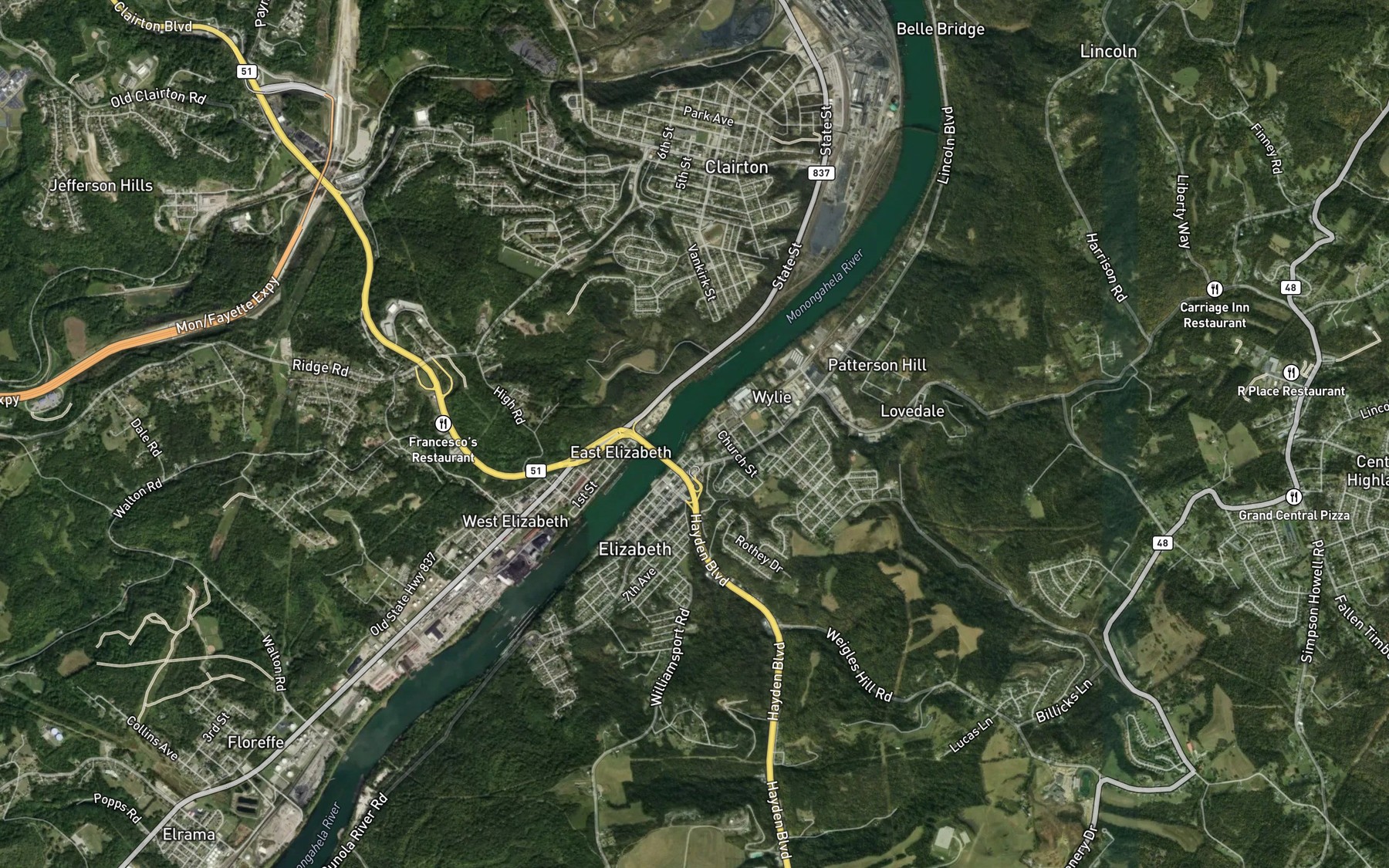 Satellite map of the Fallen Timber Run