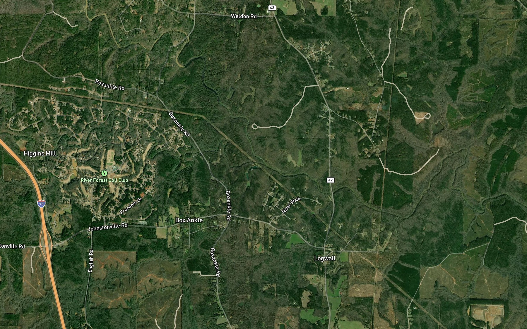 Satellite map of the Little Towaliga River