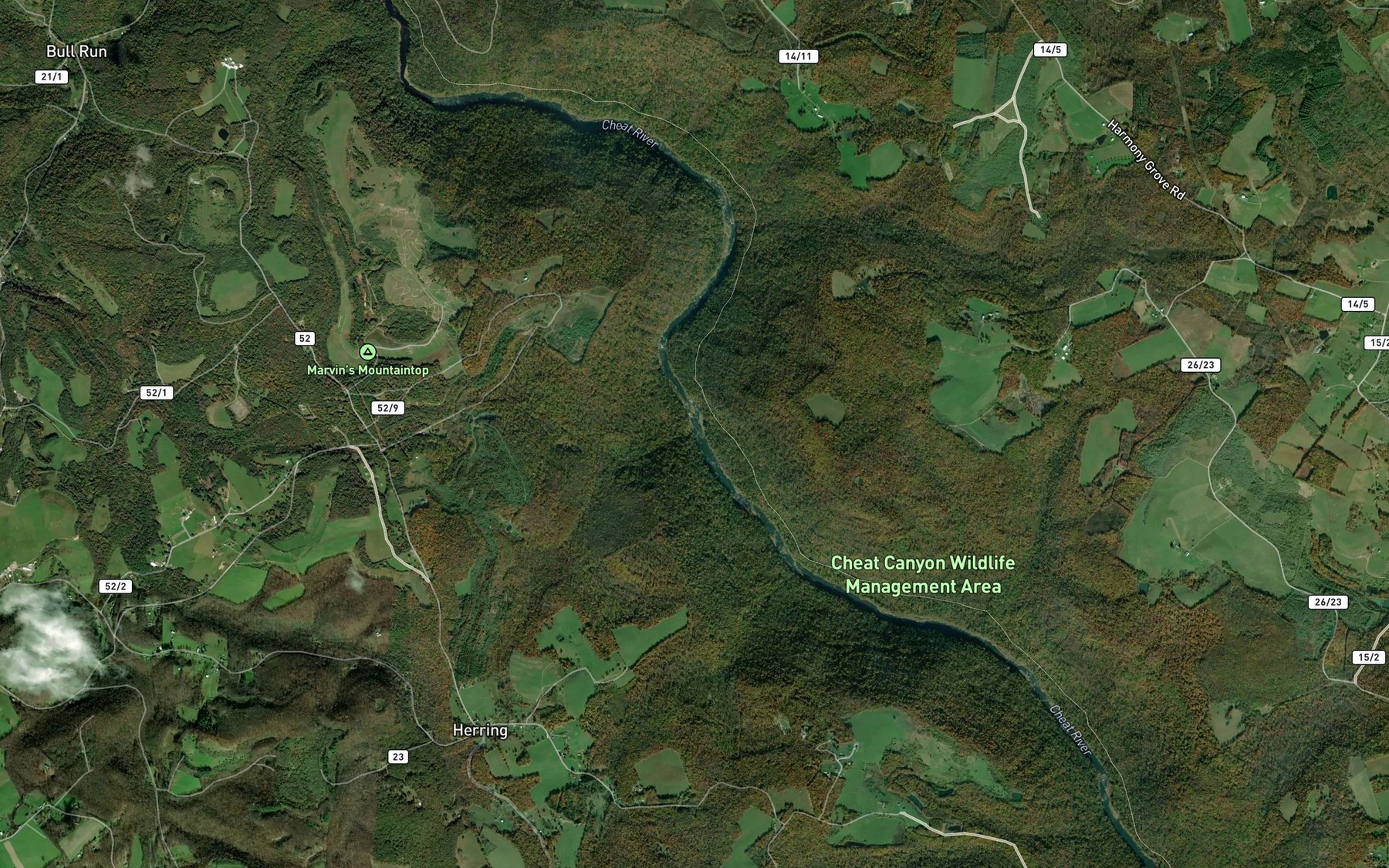 Satellite map of the Gum Run