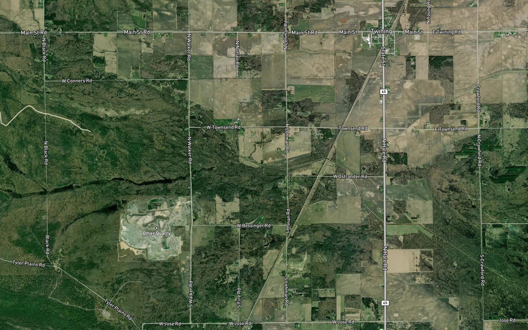 Satellite map of the Plains Creek