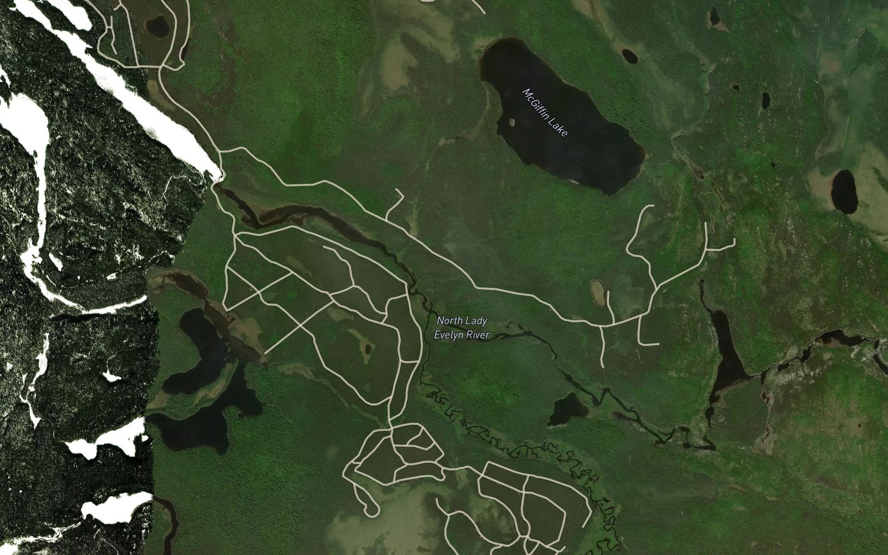Satellite map of the North Lady Evelyn River