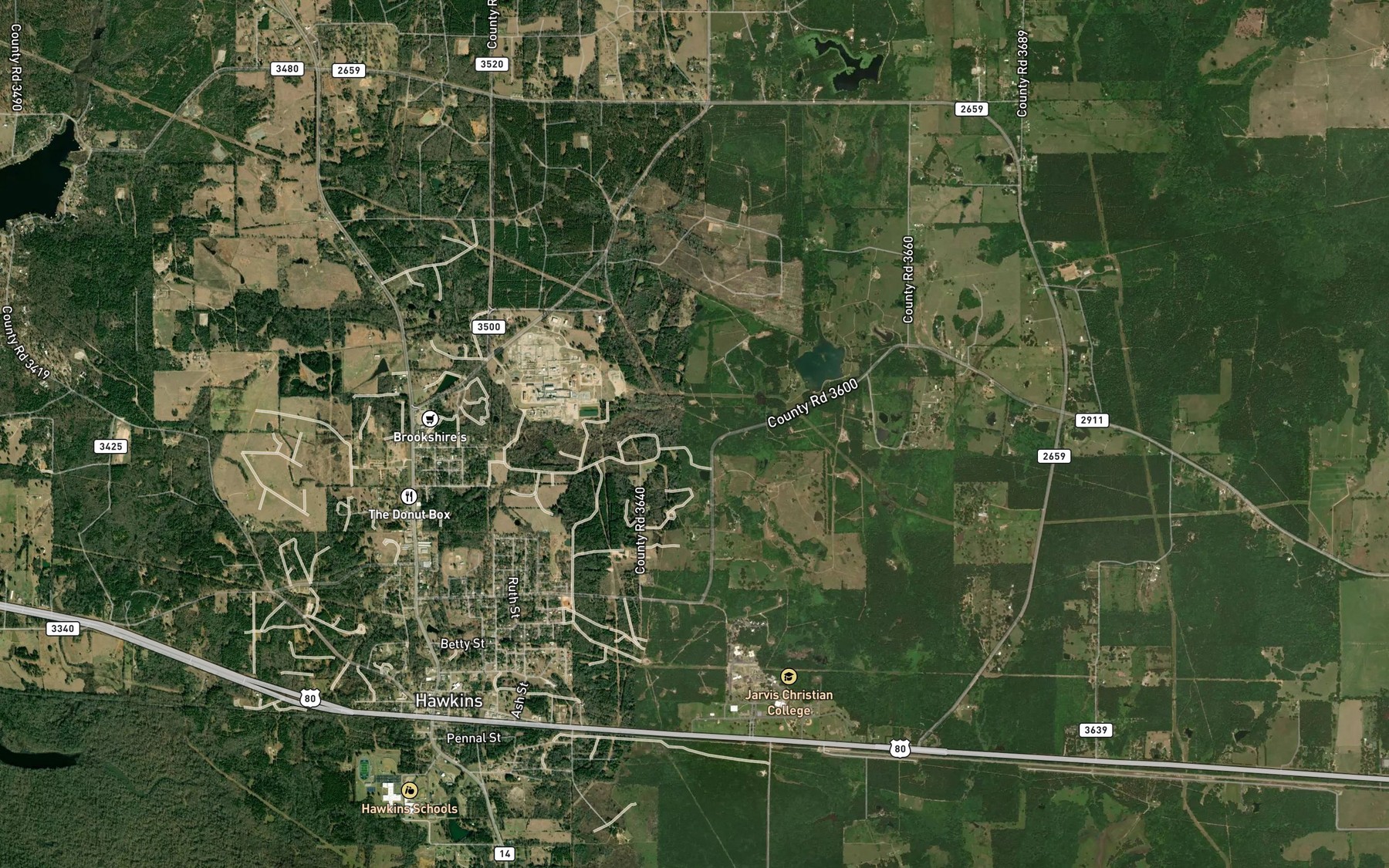 Satellite map of the Kay Creek