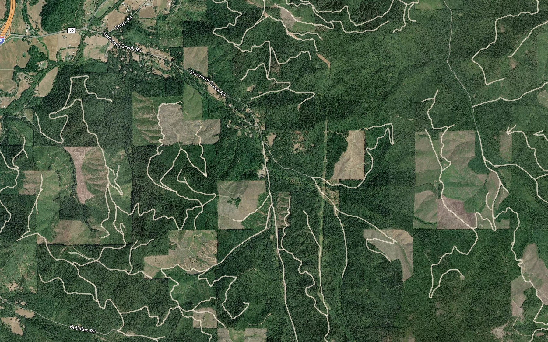 Satellite map of the Fizzleout Creek