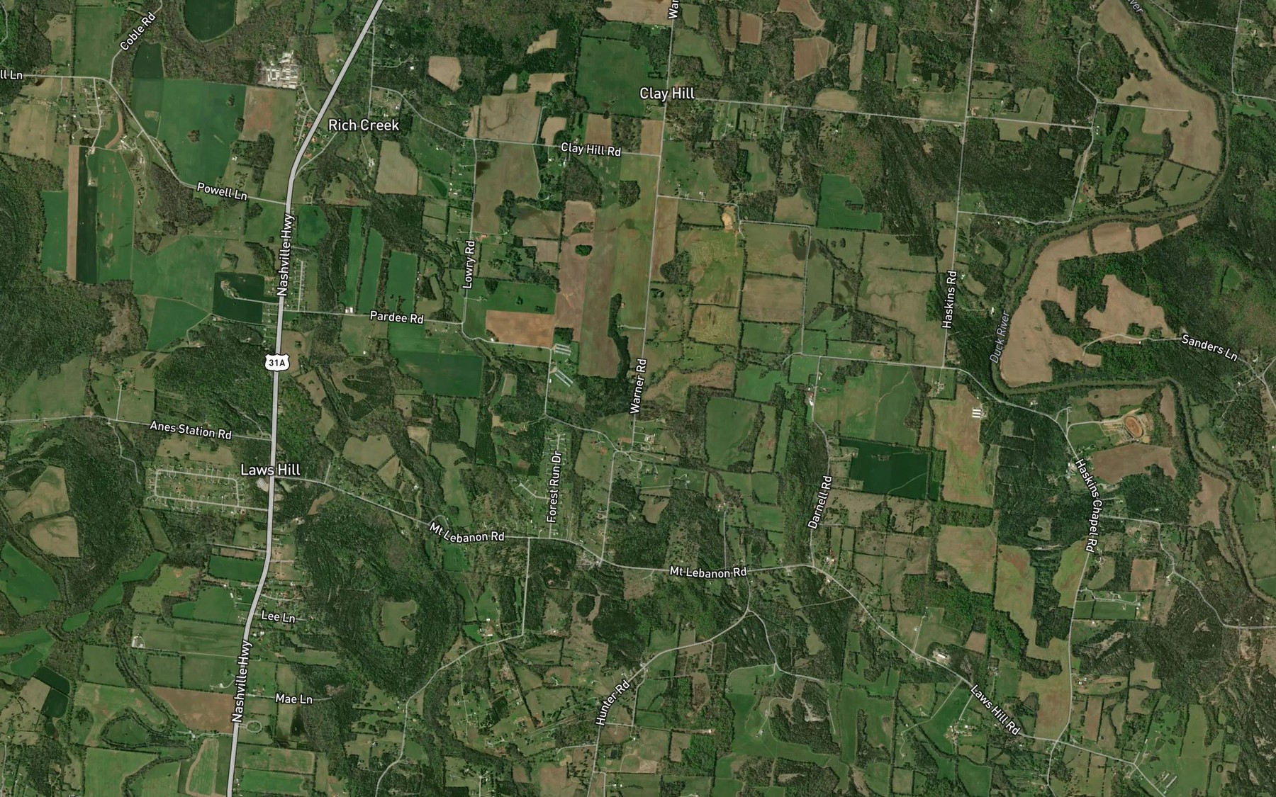 Satellite map of the Sutton Creek
