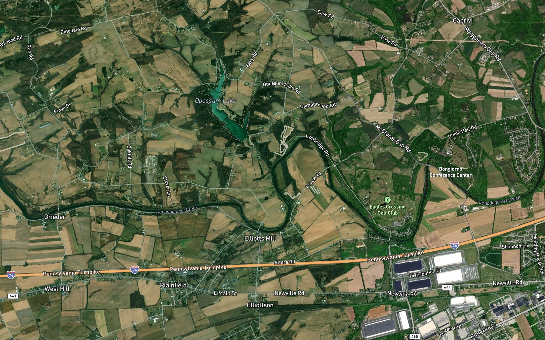 Satellite map of the Opossum Creek