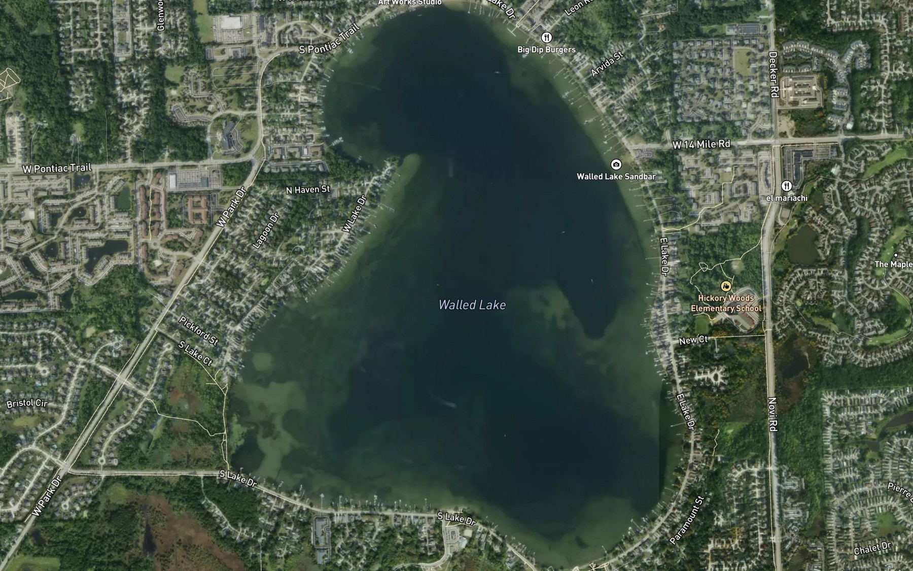 Satellite map of the Walled Lake