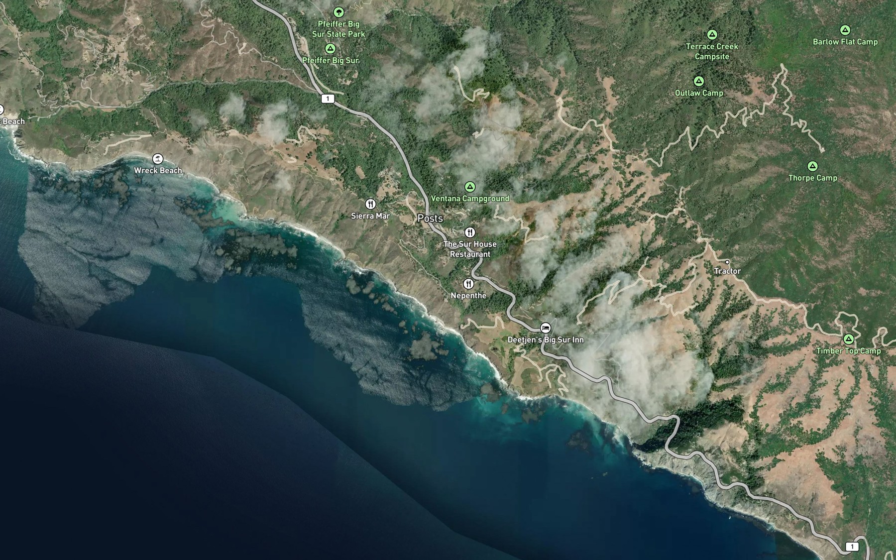 Satellite map of the Mule Canyon Creek