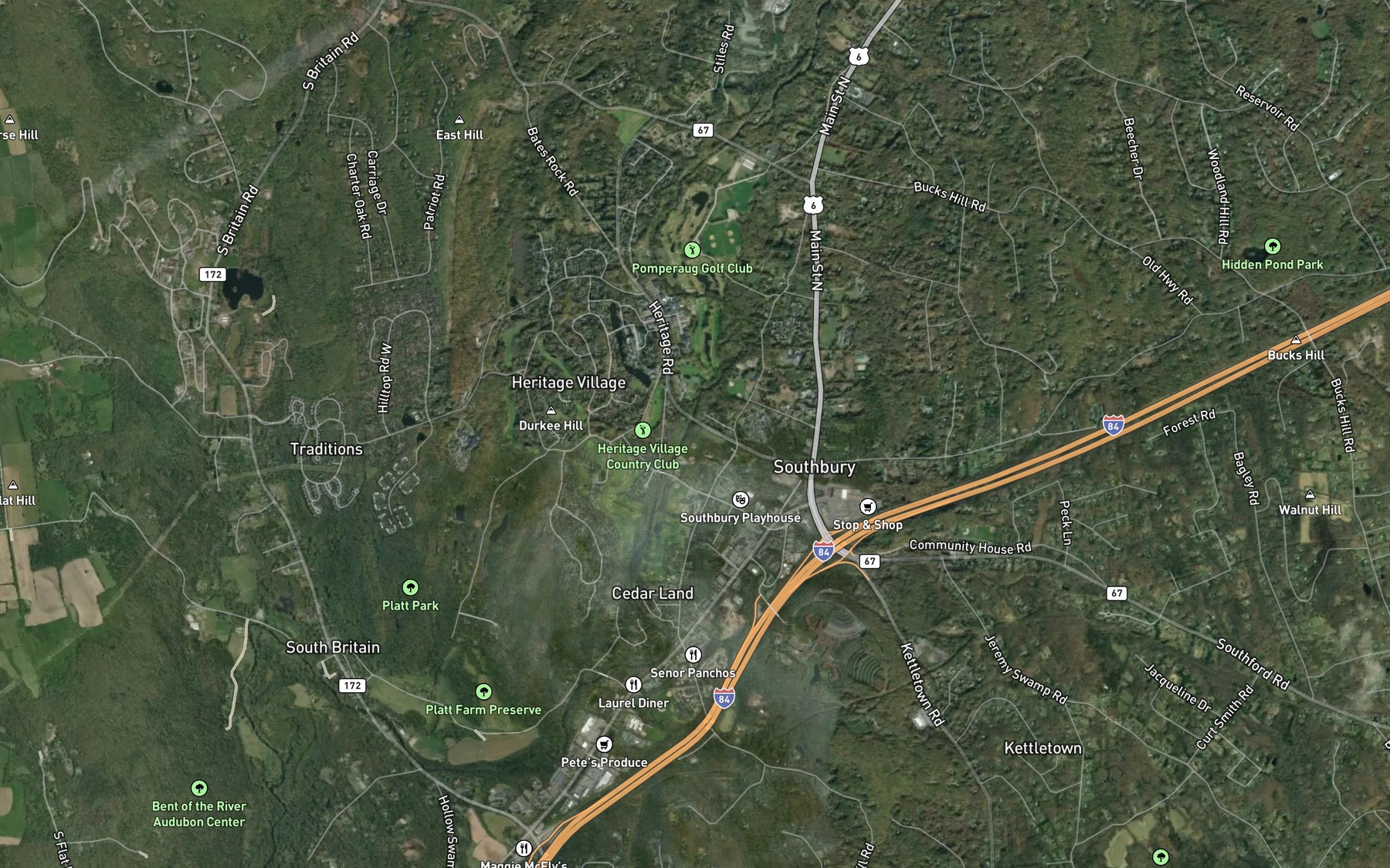 Satellite map of the Bullet Hill Brook