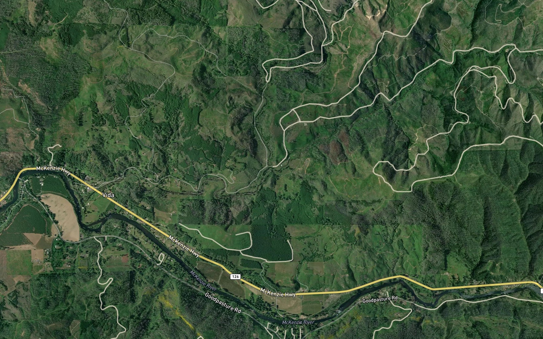 Satellite map of the South Fork Gate Creek