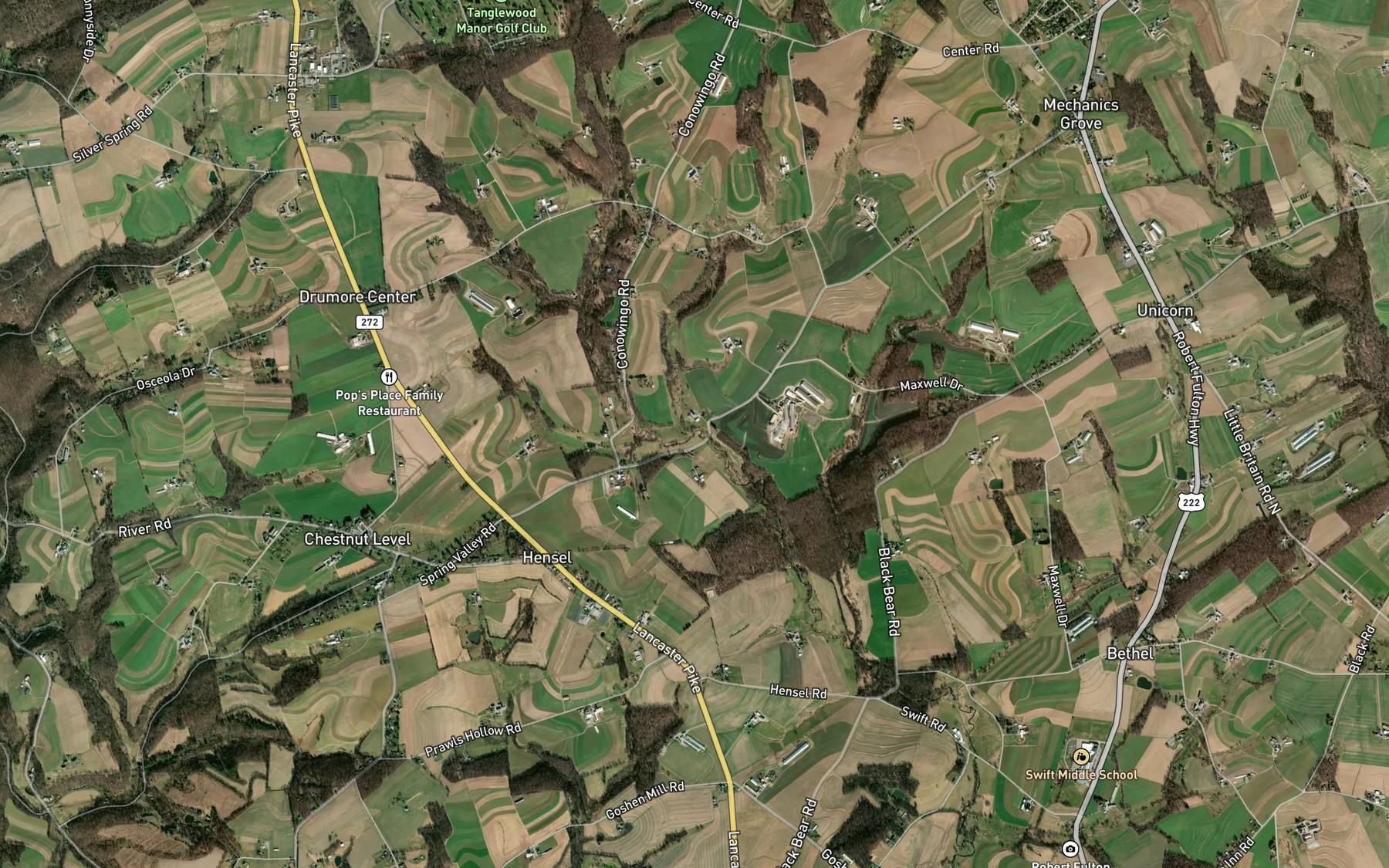 Satellite map of the McFarlands Run