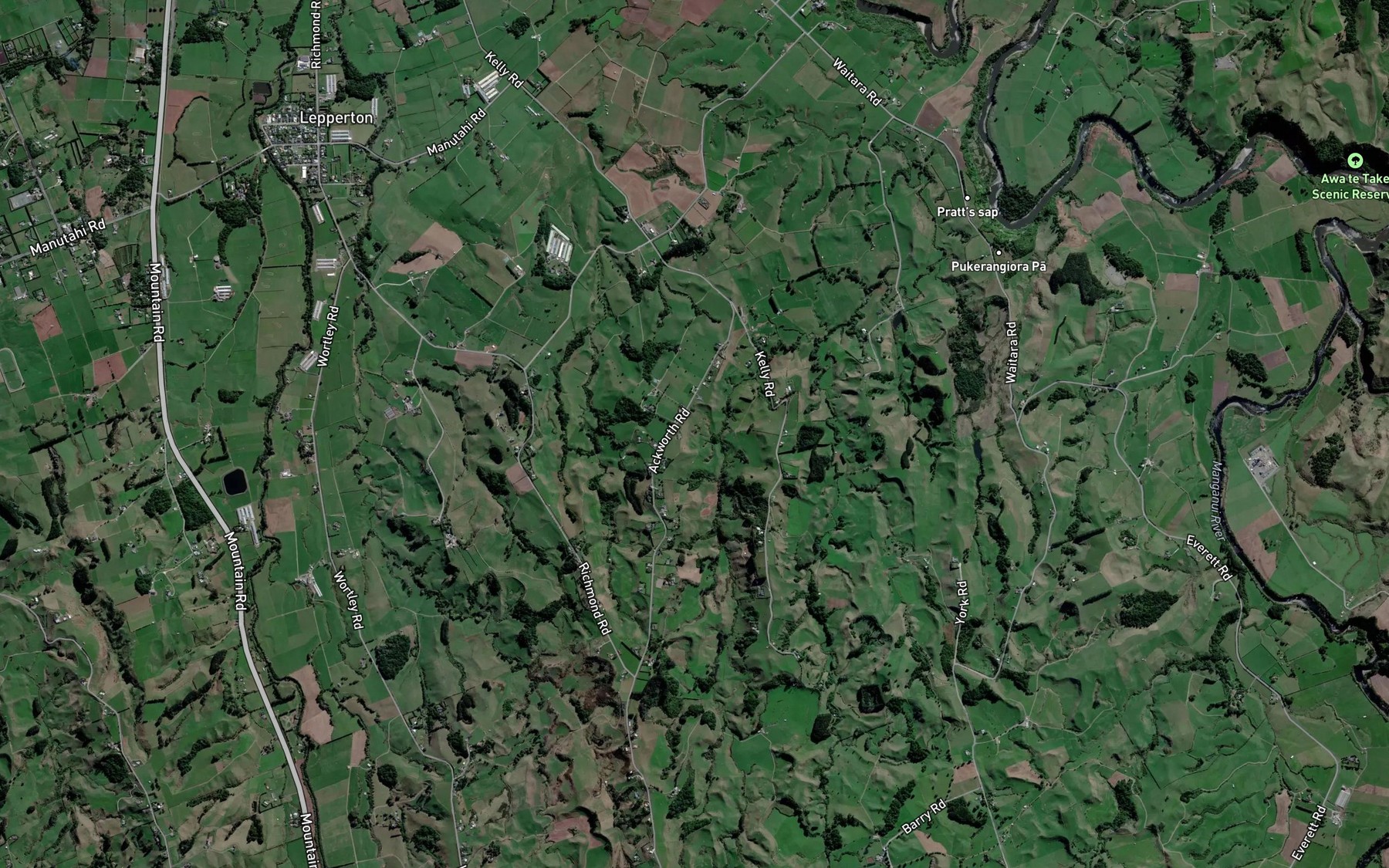 Satellite map of the Puketotara Stream