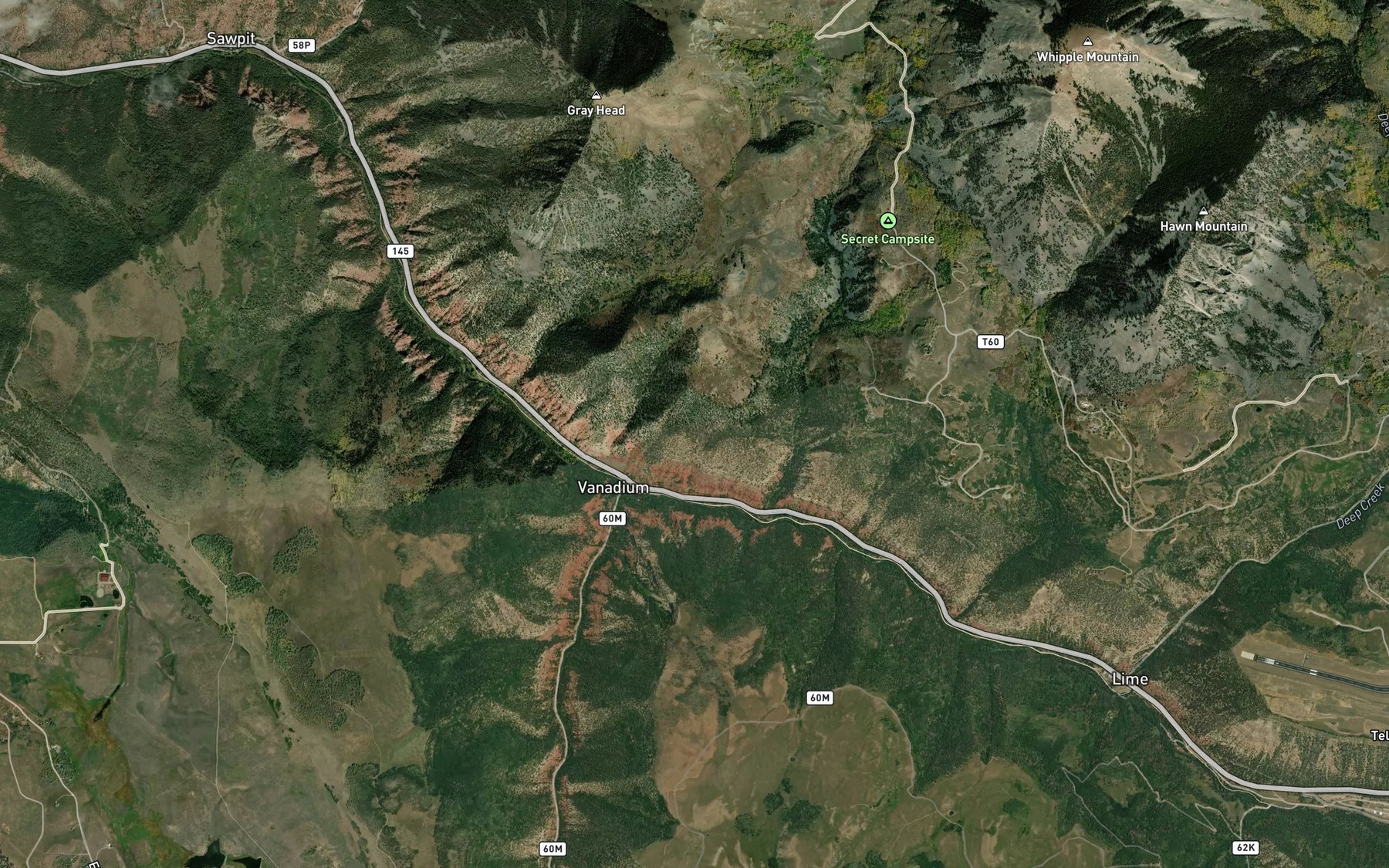 Satellite map of the Diamond Creek