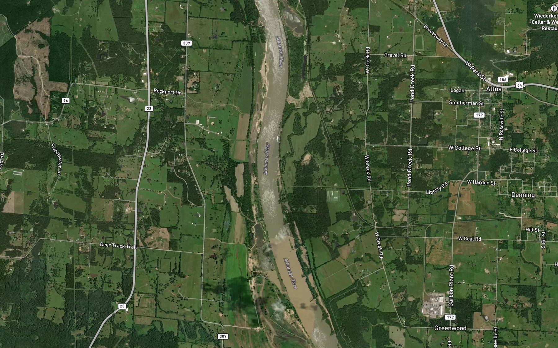 Satellite map of the Pond Creek