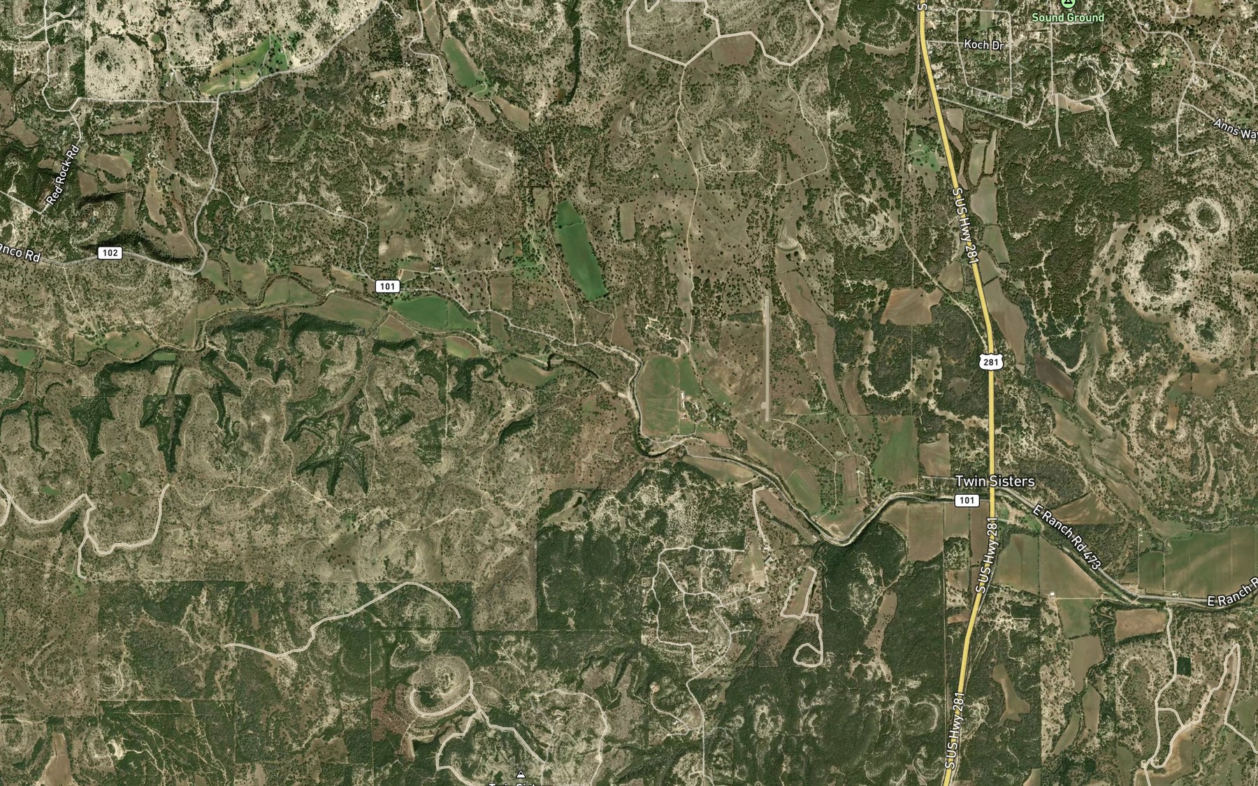 Satellite map of the Schuetz Creek