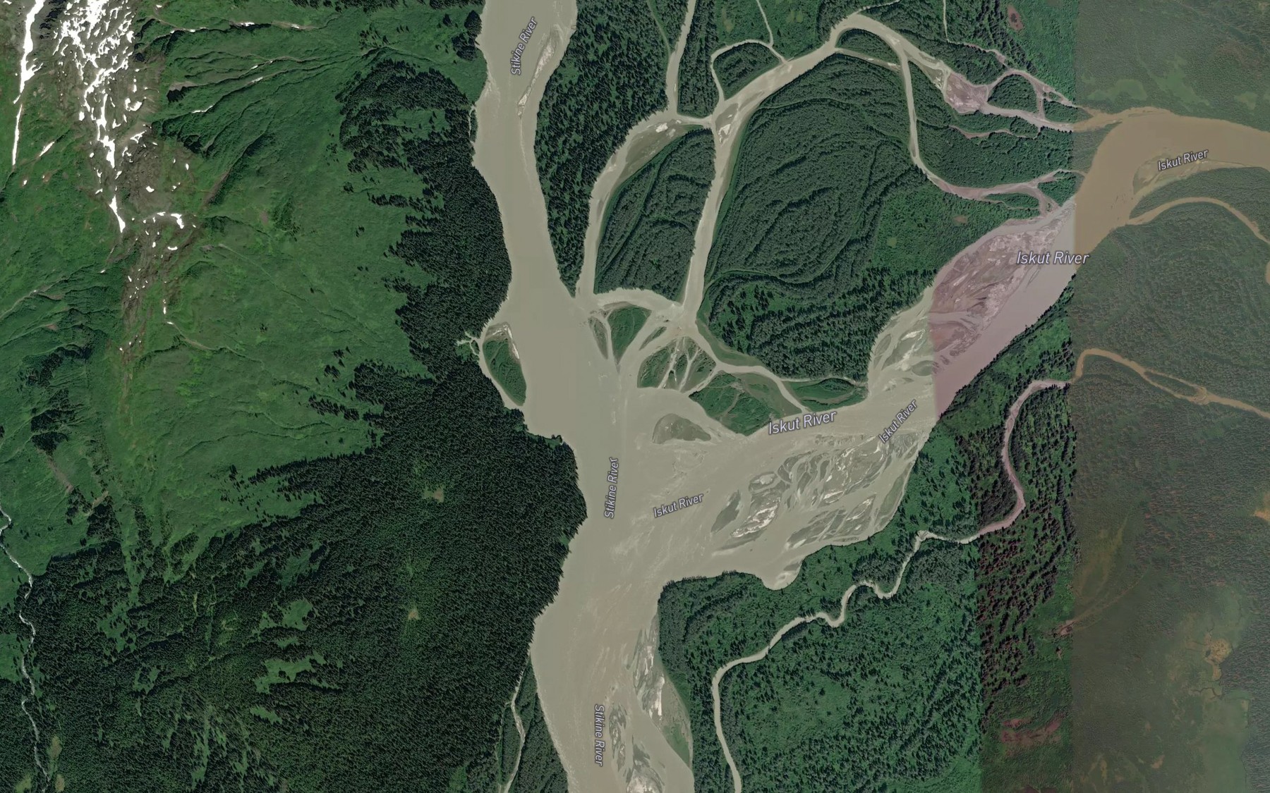 Satellite map of the Iskut River