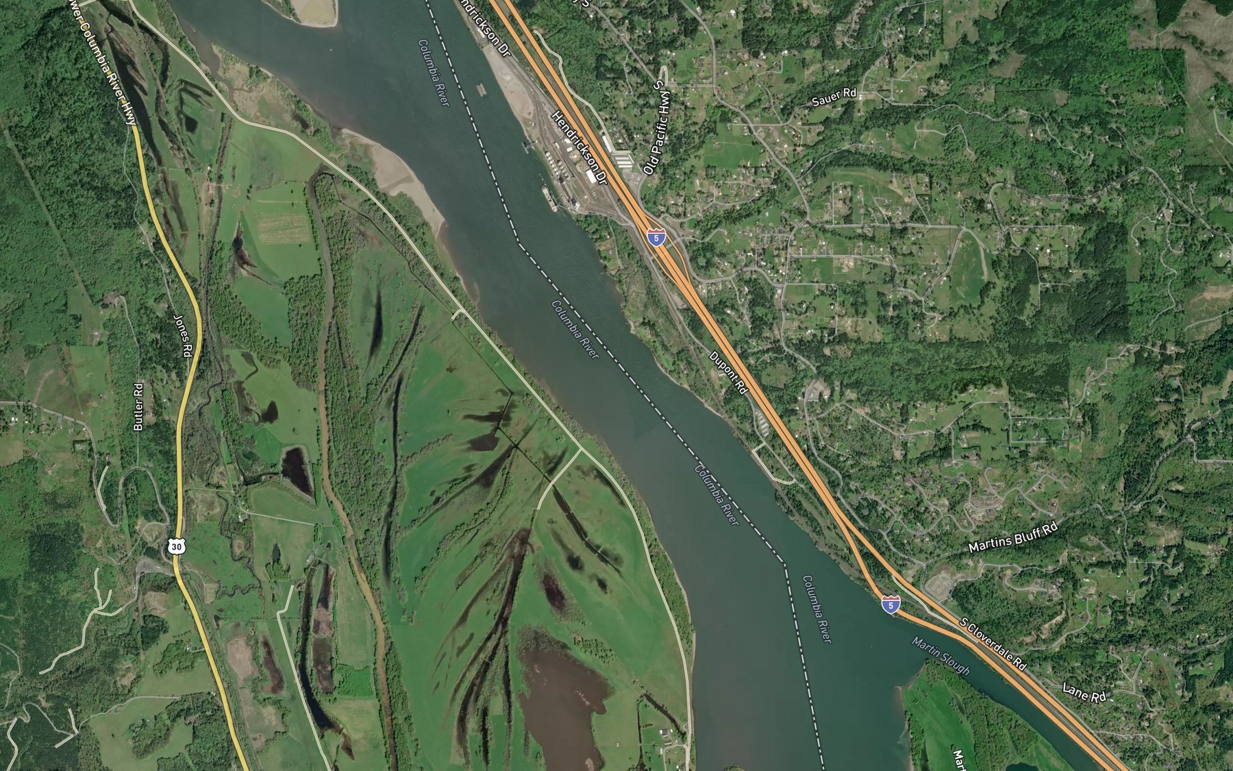 Satellite map of the Bybee Ledge Channel
