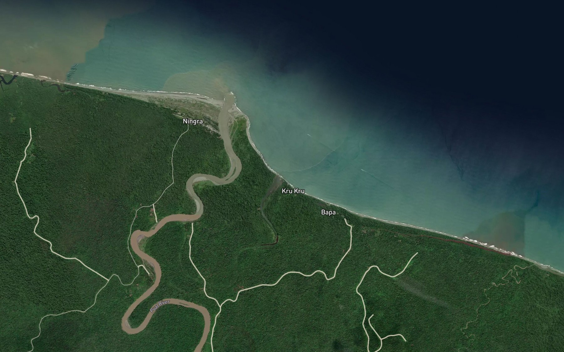 Satellite map of the Pual River