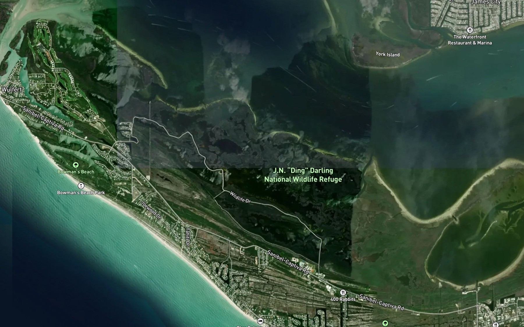 Satellite map of the Sanibel Bayous