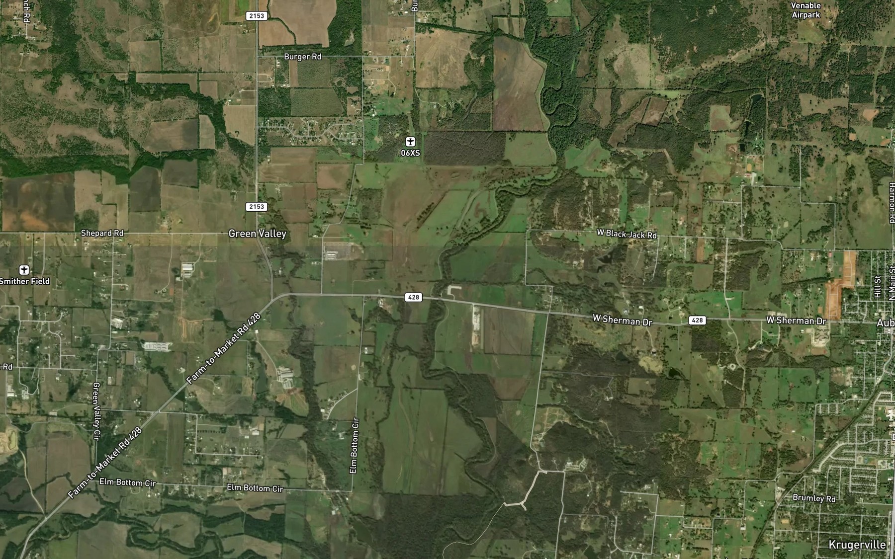 Satellite map of the Aubrey Branch