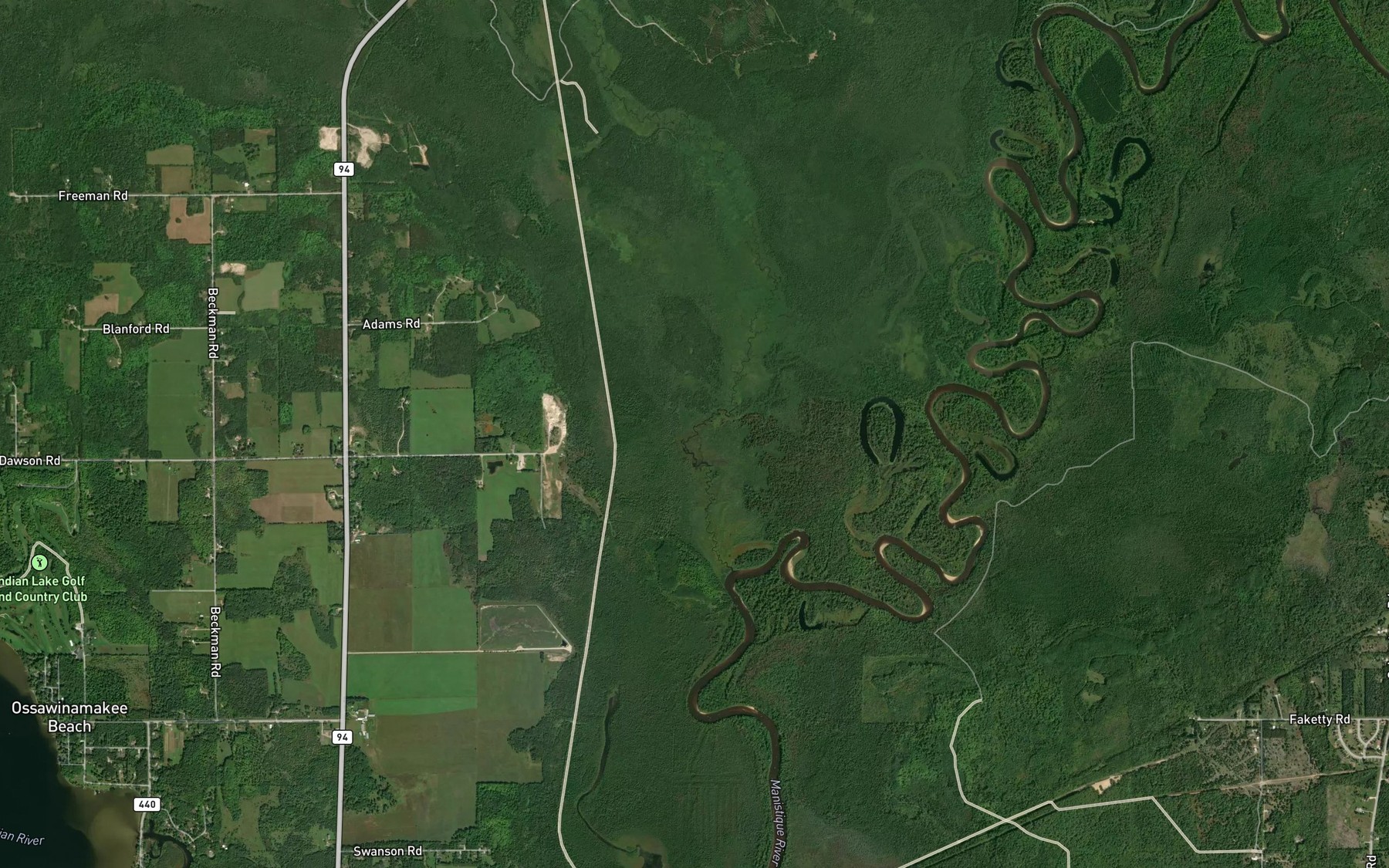 Satellite map of the Sturgeon Hole Creek