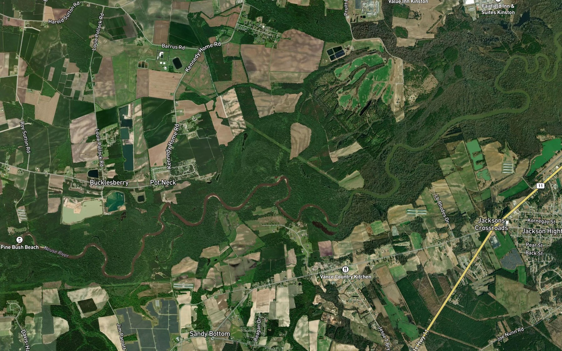 Satellite map of the Whitelace Creek