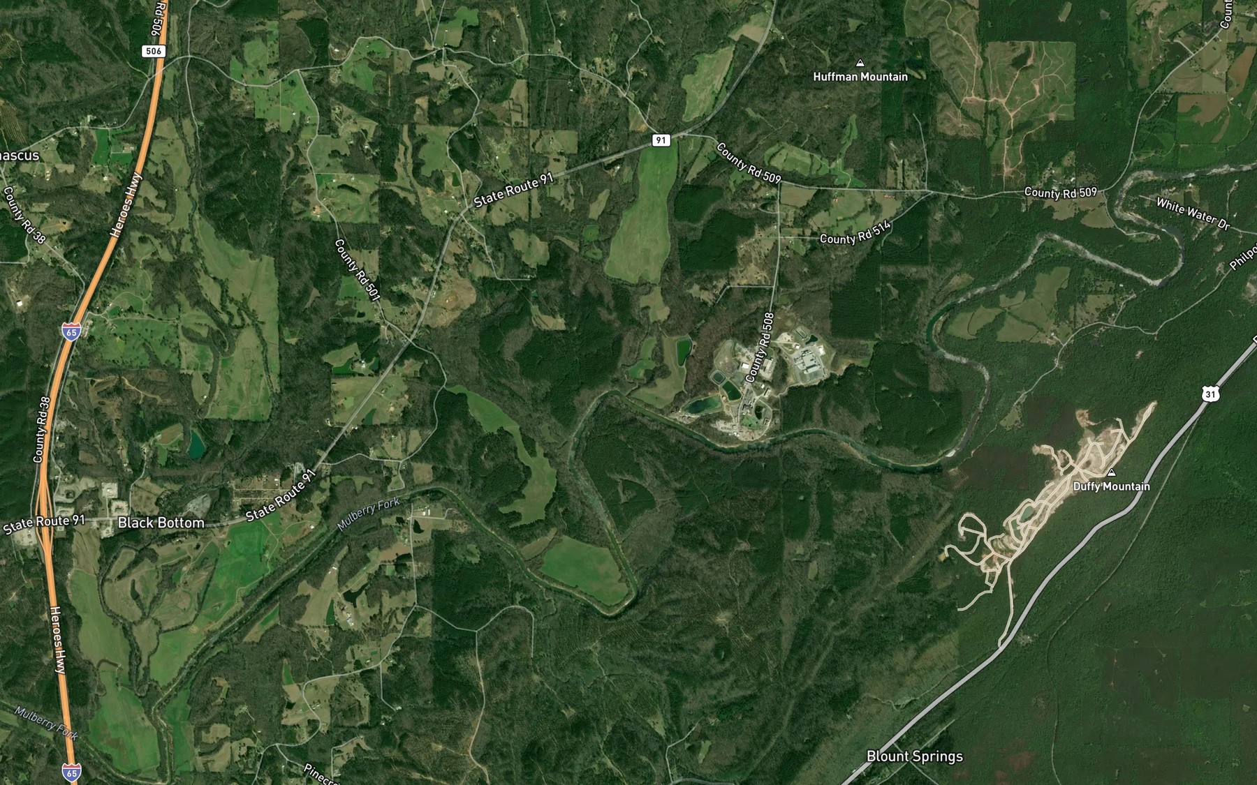 Satellite map of the Thacker Creek
