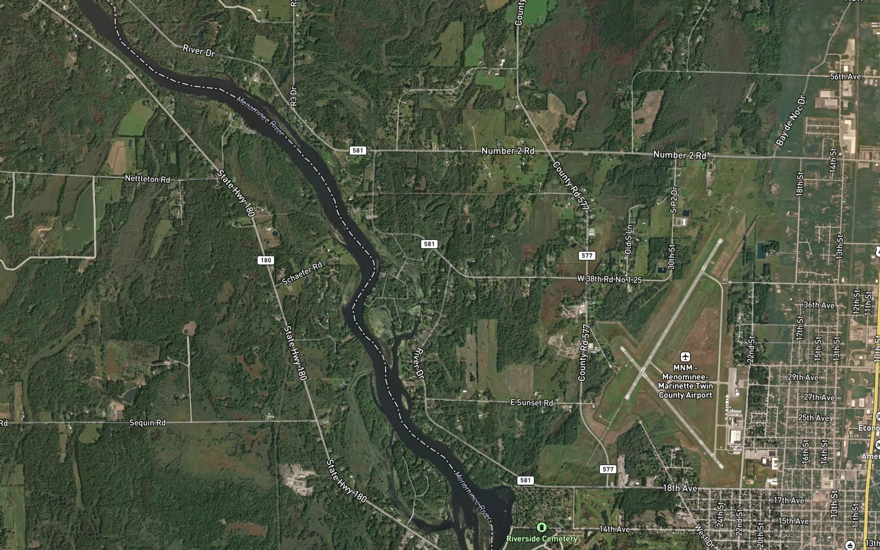 Satellite map of the Little River