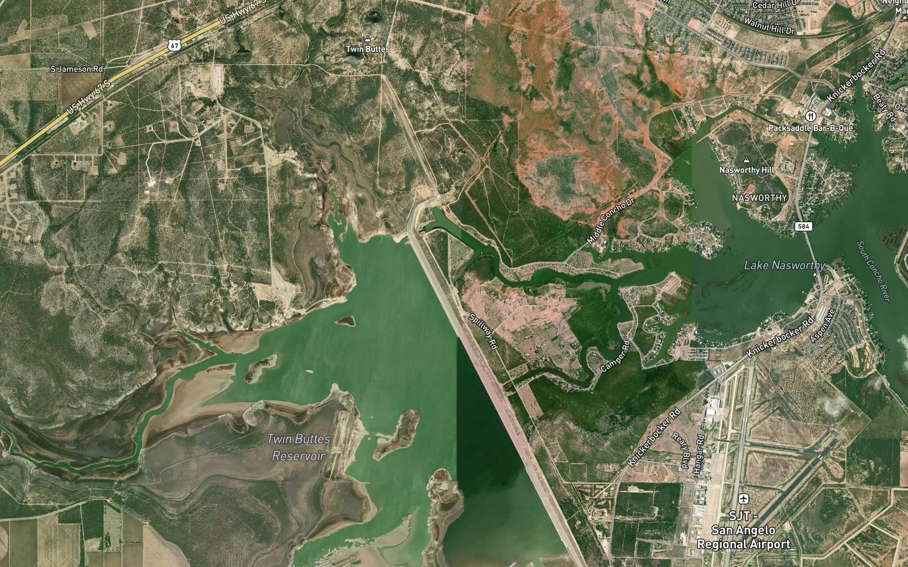Satellite map of the Twin Buttes Reservoir