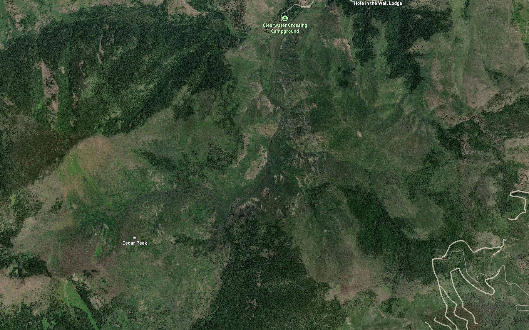 Satellite map of the Fire Creek