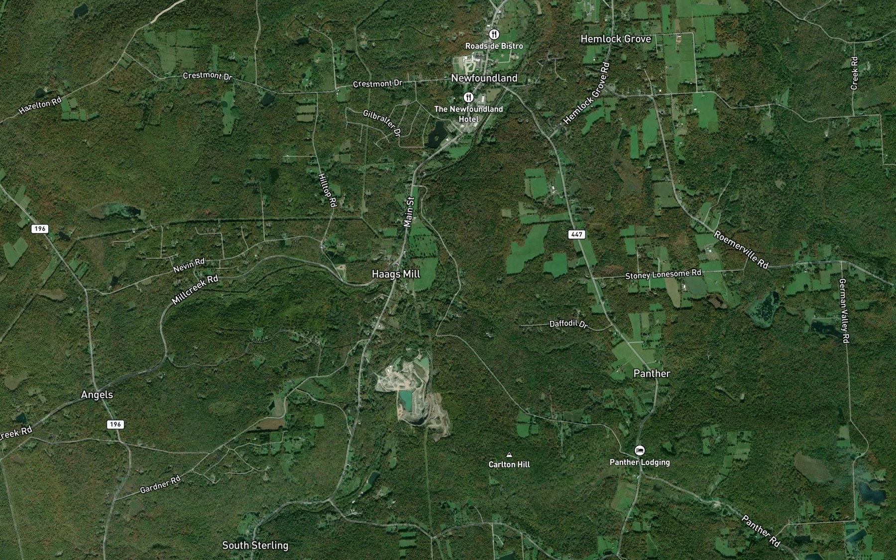 Satellite map of the Sugar Hill Creek