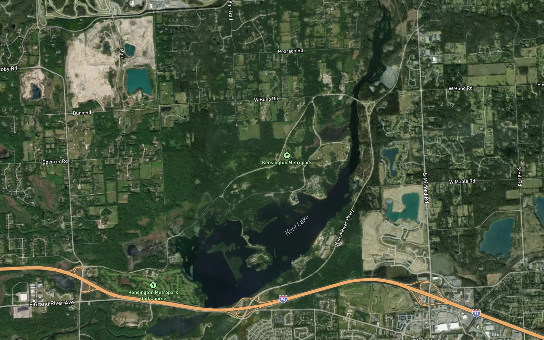 Satellite map of the Kent Lake