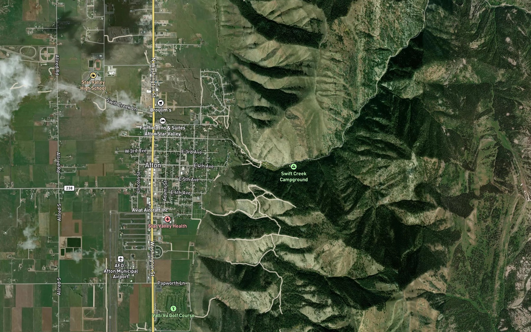 Satellite map of the Swift Creek Lake