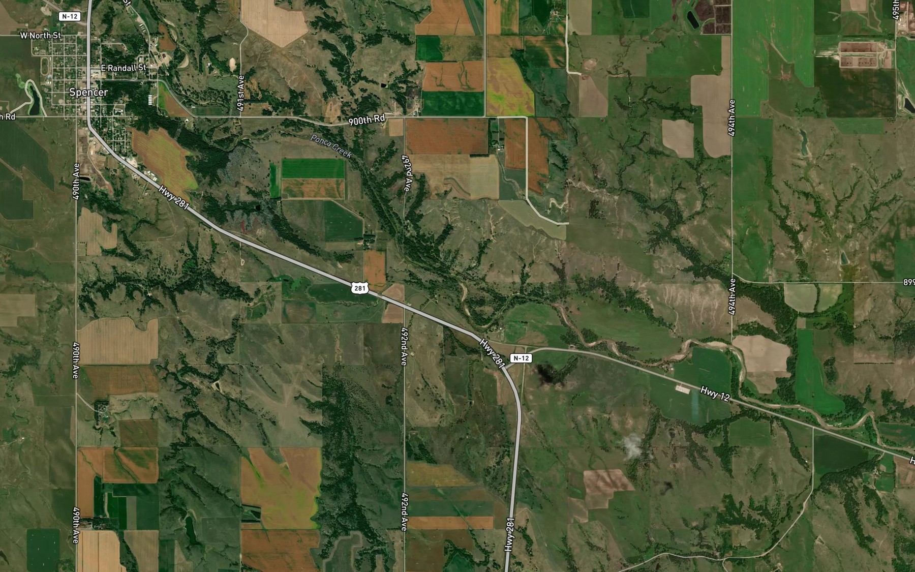 Satellite map of the Crooked Creek