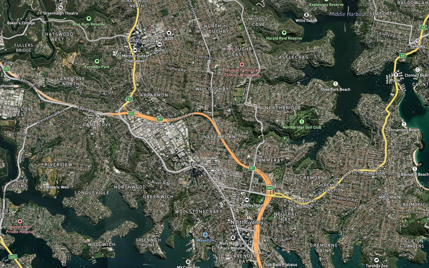 Satellite map of the Walsh Bay