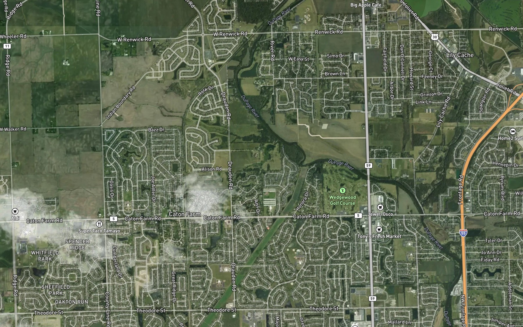 Satellite map of the Puddle Pond