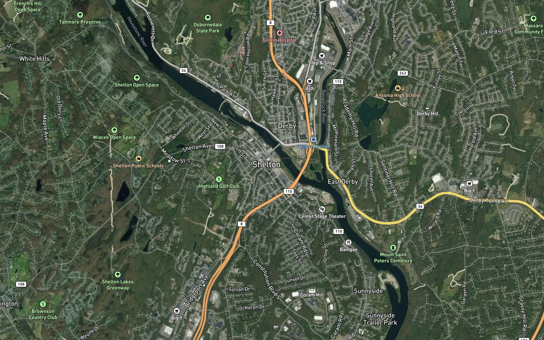 Satellite map of the Burying Ground Brook
