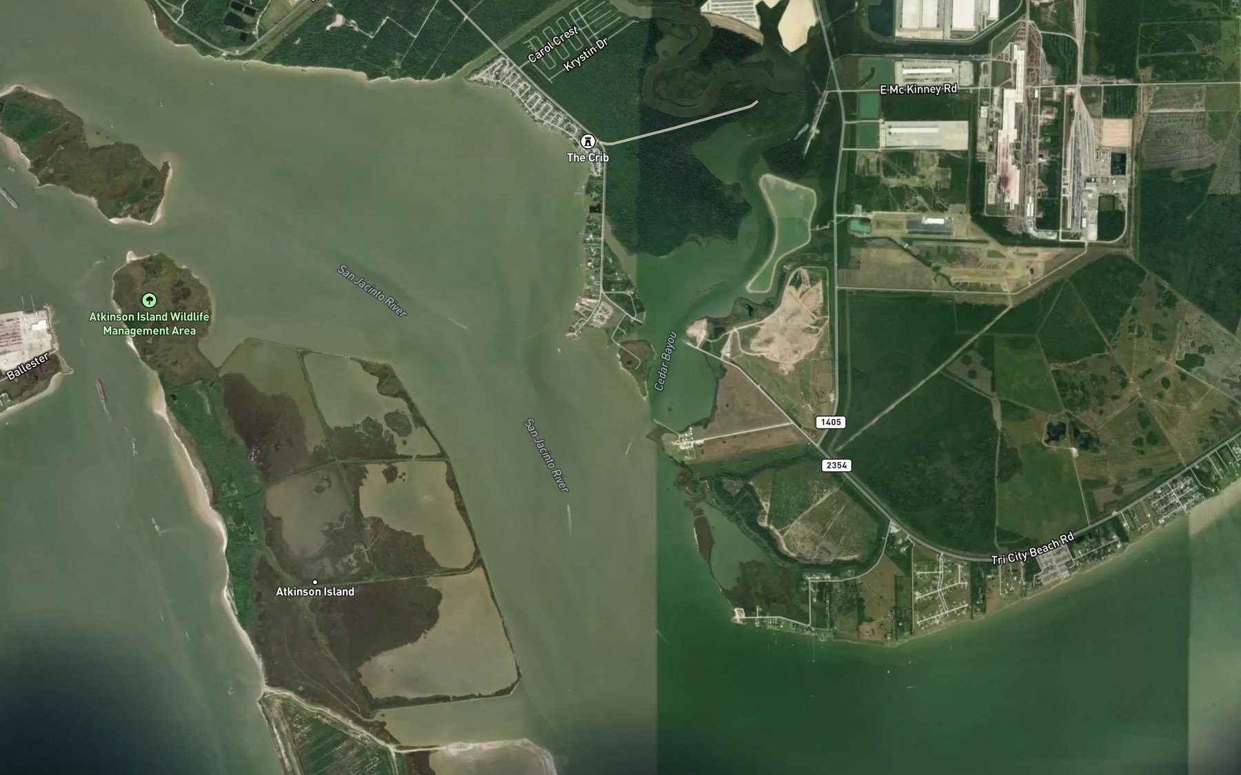 Satellite map of the Cedar Bayou