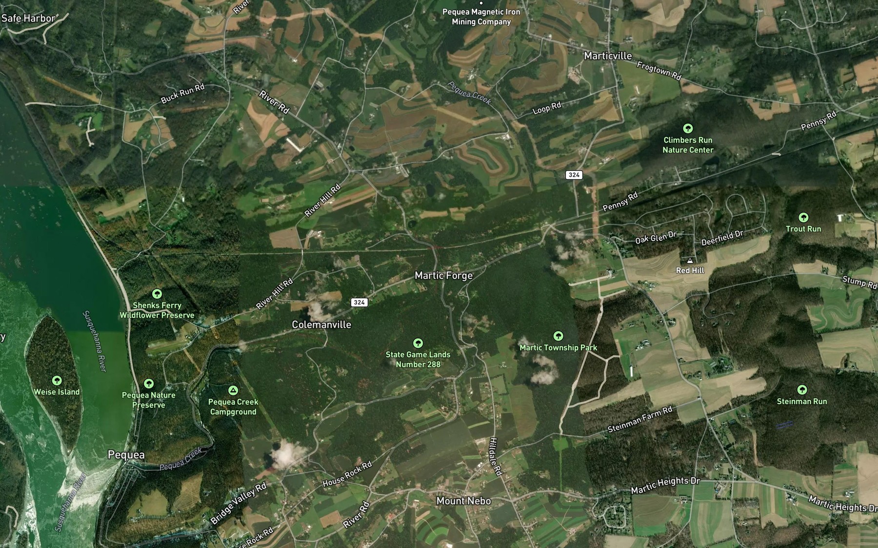 Satellite map of the Martock Run